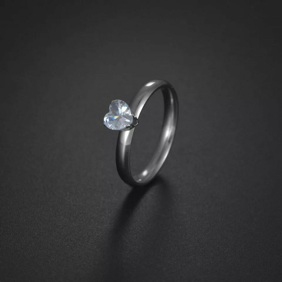 Gold Silver Color Crystal Geometric Simple Heart Ring For Women Girl Female Cute