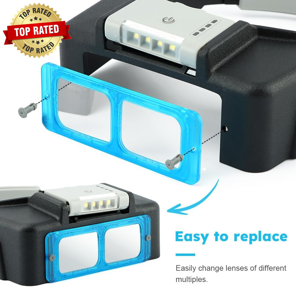 Headband Magnifier with Light,Rechargeable Magnifying Glasses for Close Work,Mag