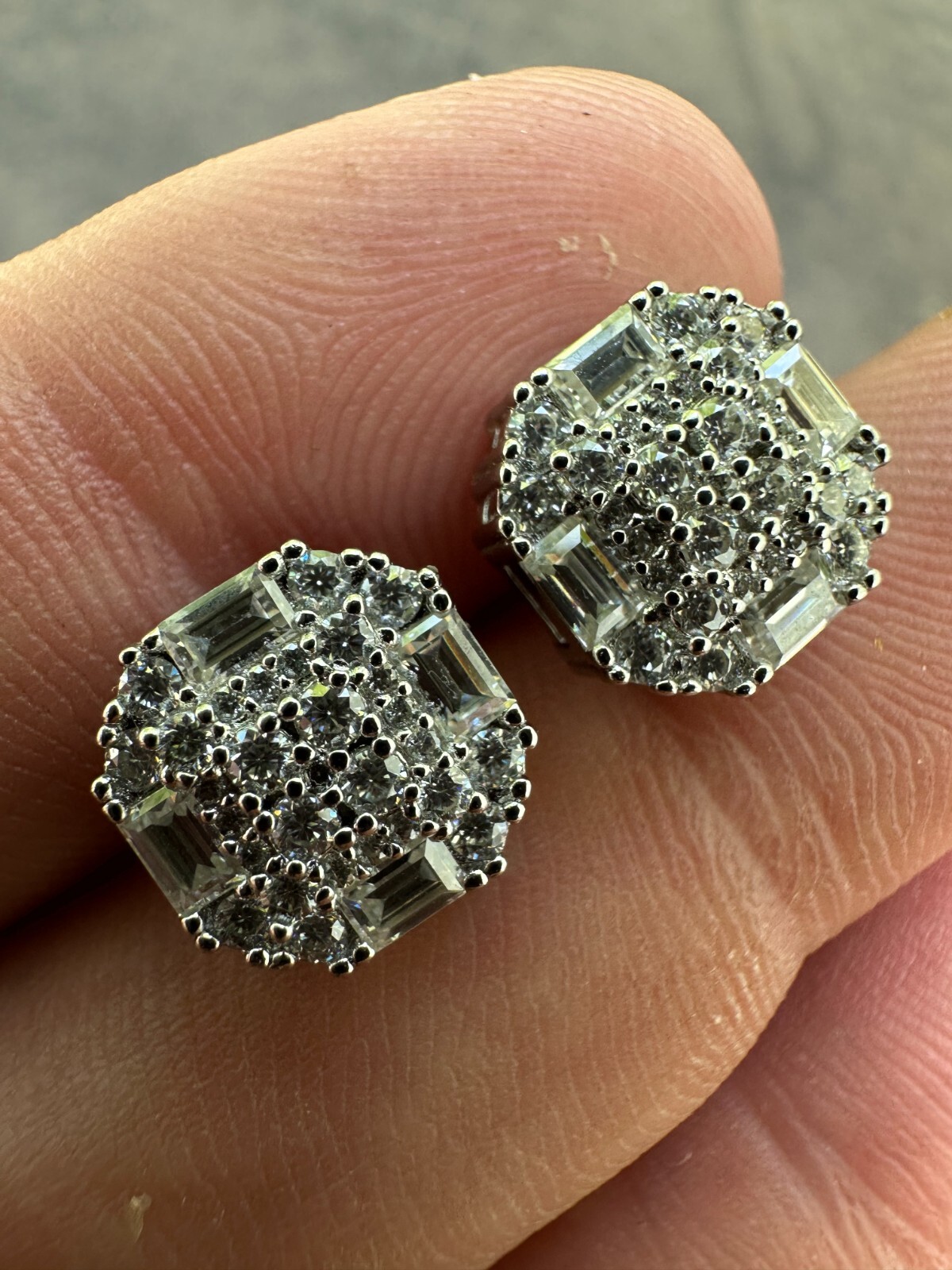 Screwback Earrings Real 14k Gold Plated 925 Silver CZ Baguette Iced Studs HipHop