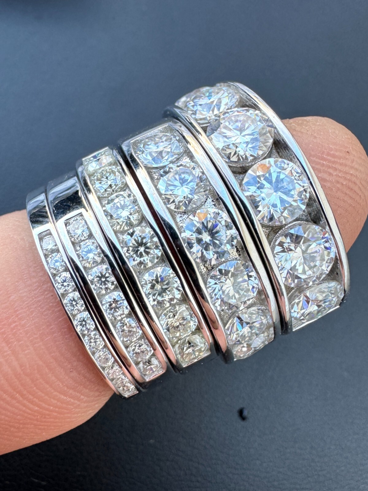 Real Moissanite Half Eternity Band Channel Set Wedding Ring 925 Silver 1.5mm-5mm