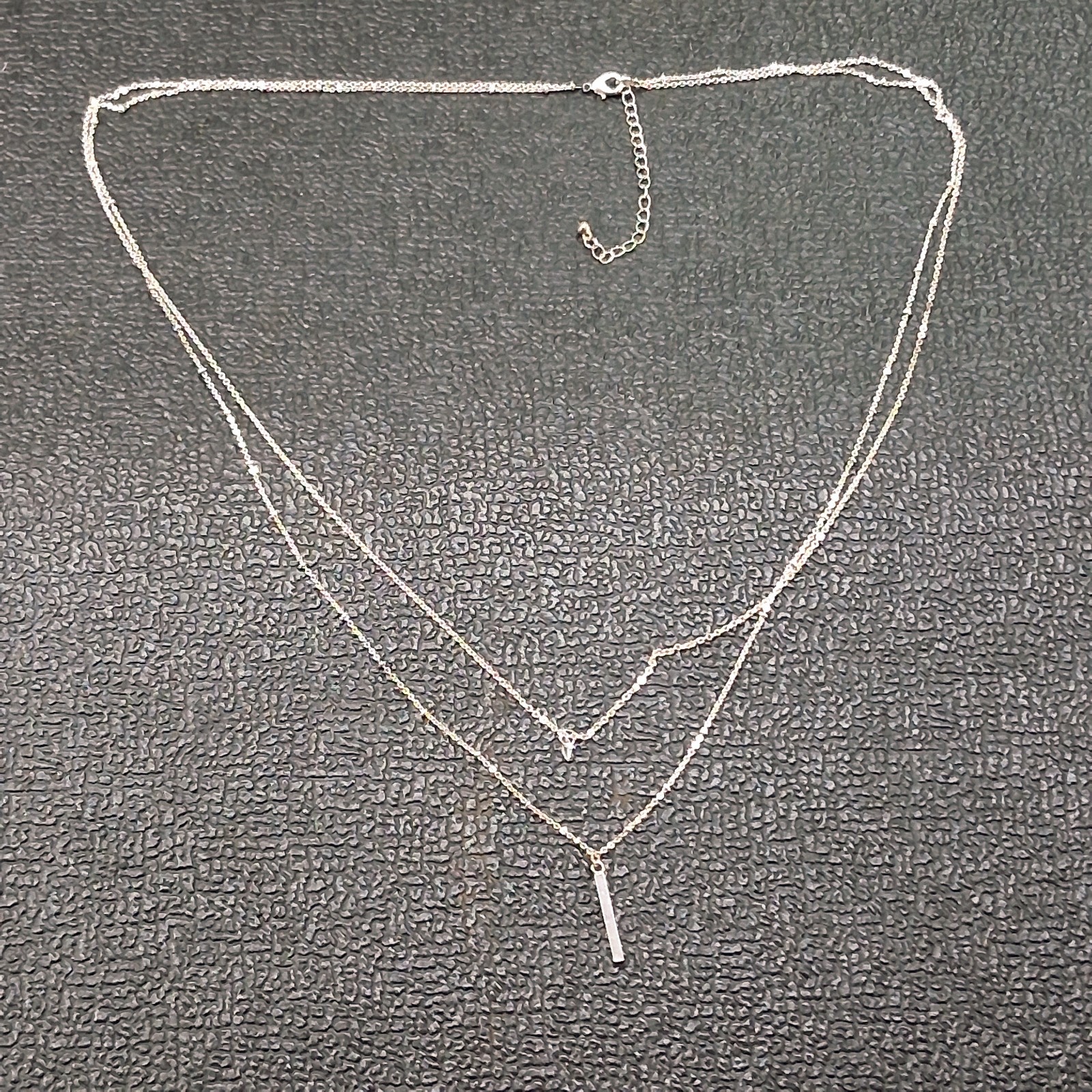 Vintage Polished Stainless Steel Bar & Marquis Glass Rhinestone Charm Necklace
