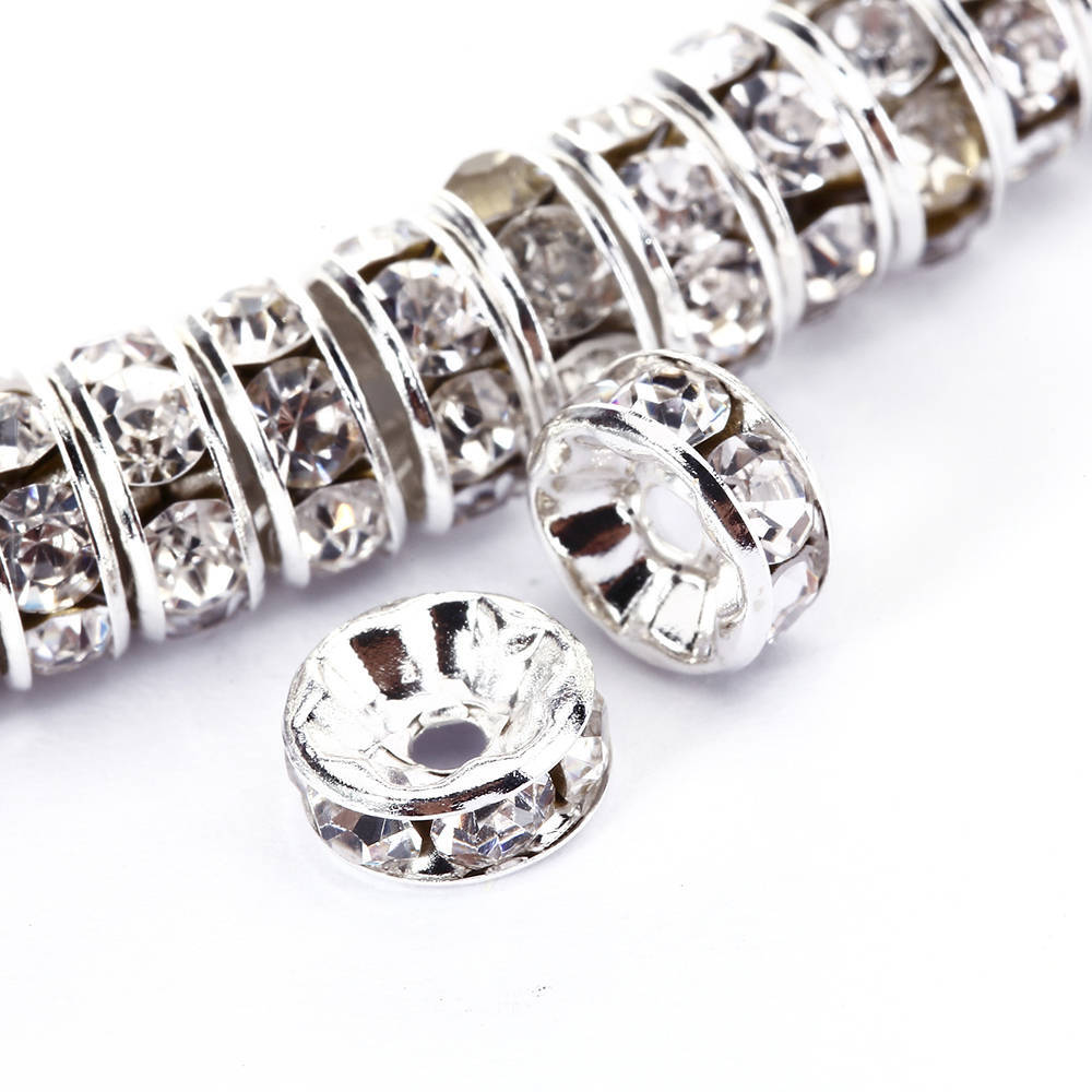 Clear Rhinestone Rondelle Spacers Gold/Silver 4mm 6mm 8mm 10mm 50pcs Per Bag