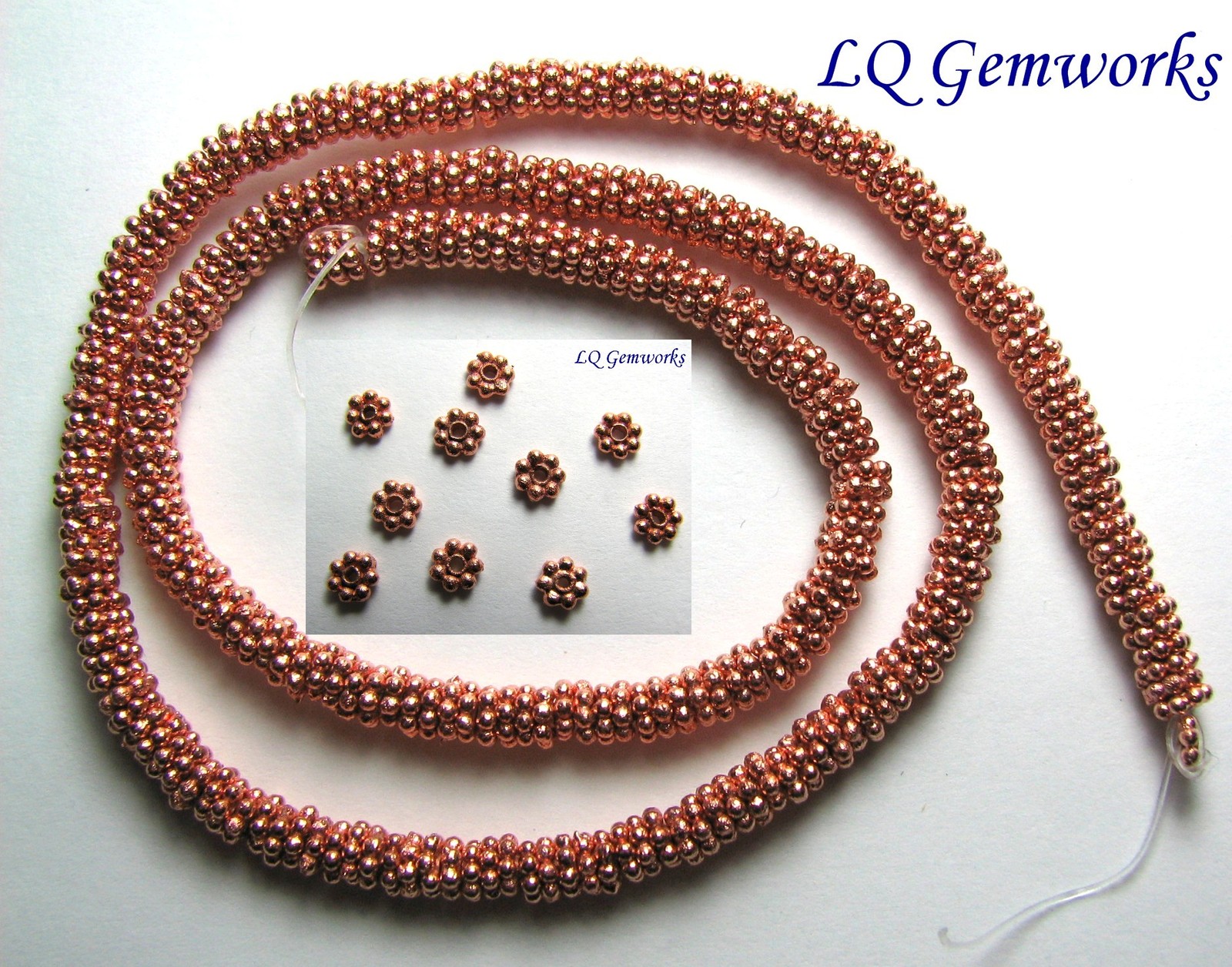 16″ Str BRIGHT COPPER 6mm Daisy Spacer Beads