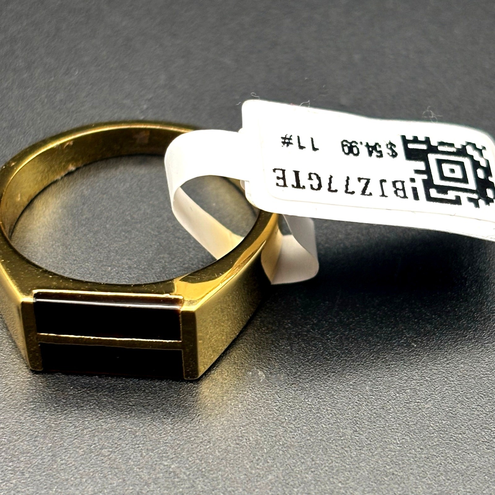 Blackjack BJZ77GTE Men’s Gold Stainless Steel Tiger Eye Bar Ring SZ # 11 NIBWT