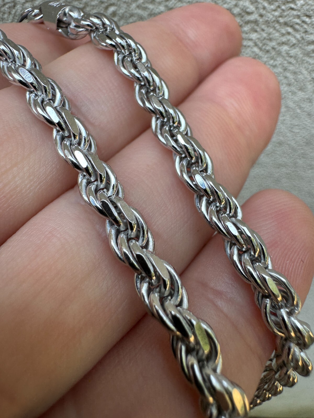 Real Solid 925 Silver W. Rhodium Finish Rope Chain 1.5-6mm Necklace Mens Ladies