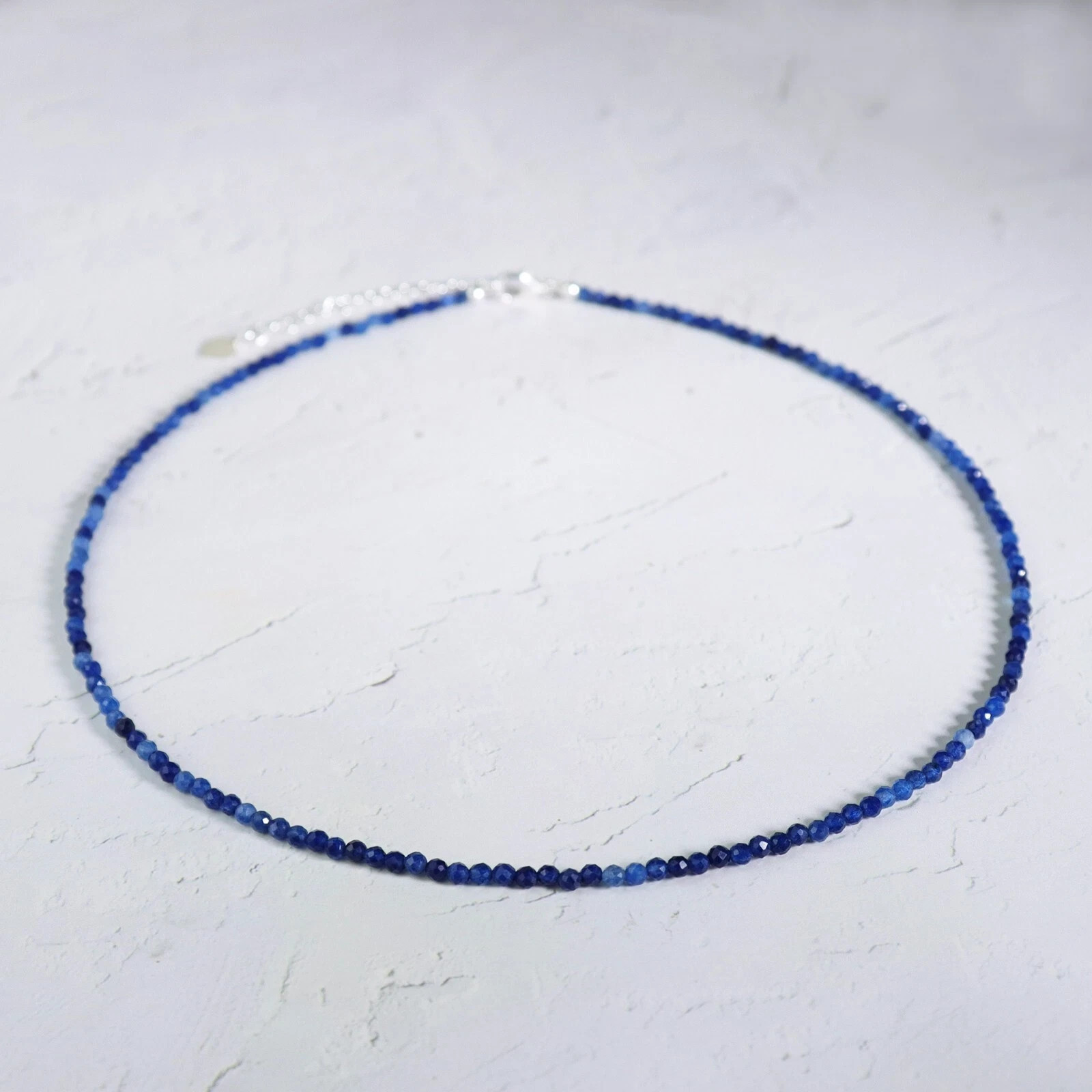 Natural Blue Sapphire Beaded Choker Necklace 2mm Faceted Tiny Gemstone Jewelry