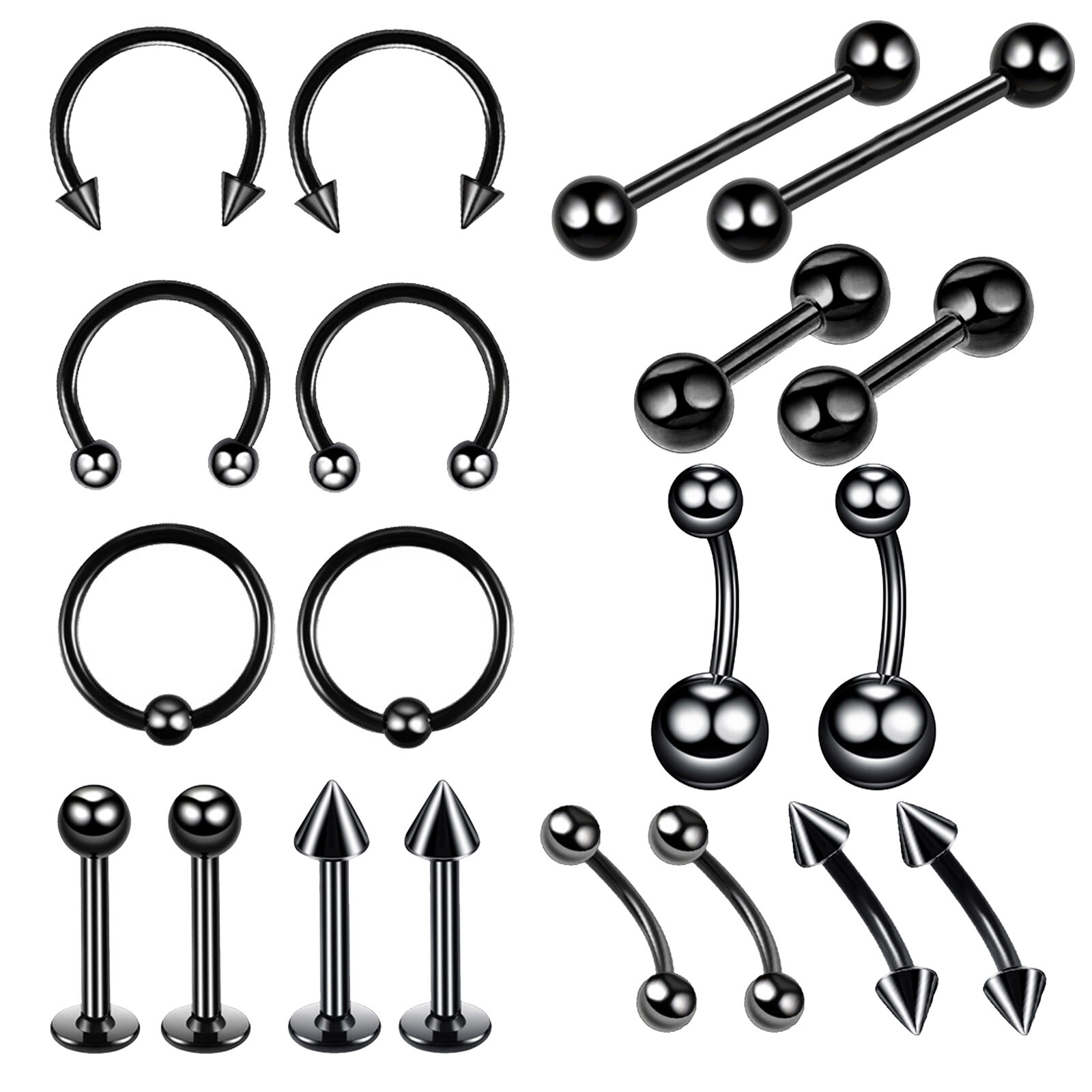 14G 16G Body Piercing Kit 20-60PCS Navel Nose Rings Lip Tongue Eyebrow Ear Studs