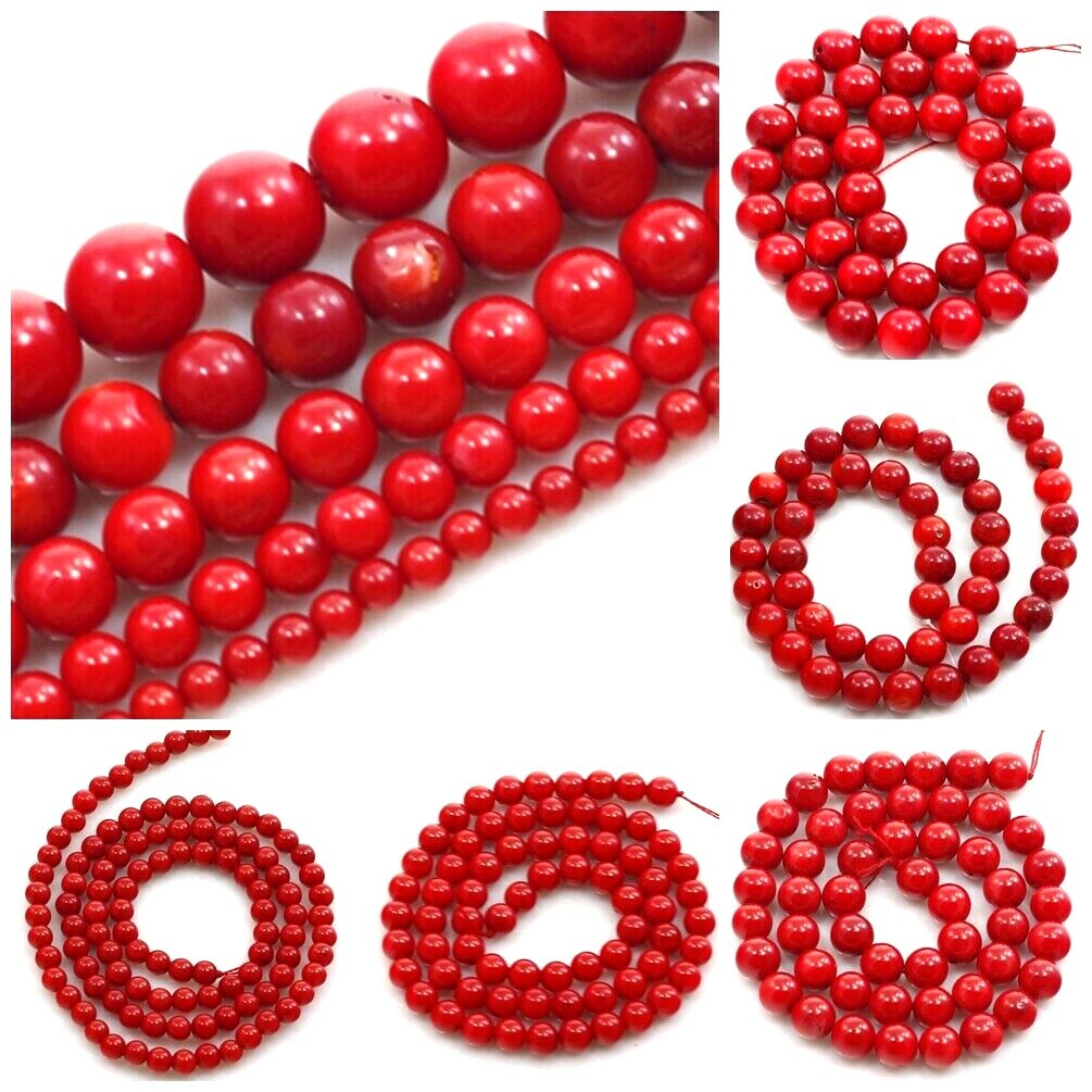 Red Sea Coral Smooth Round Spacer Loose Beads 15″ 3mm 4mm 6mm 8mm 10mm 12mm
