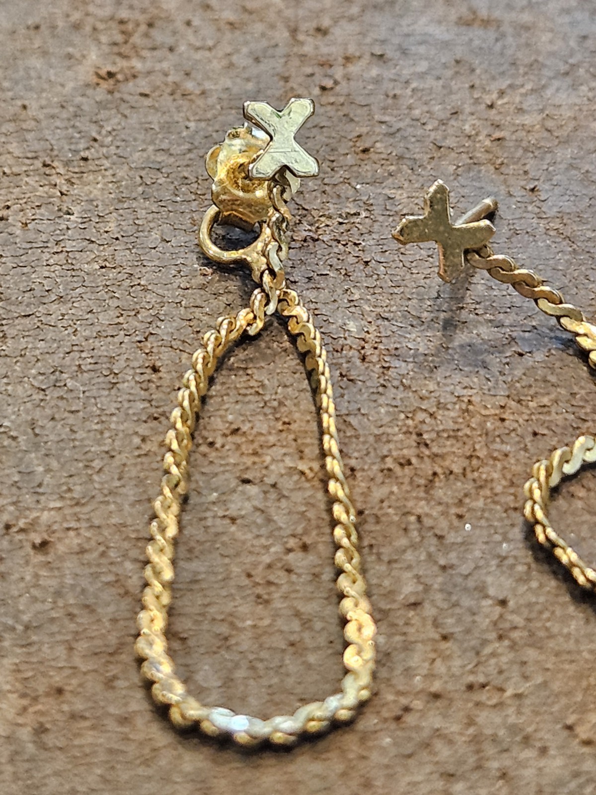 Vintage 1/20 14K Gold Filled S-Link Serpentine Chain Dangle Loop Earrings 2.5″
