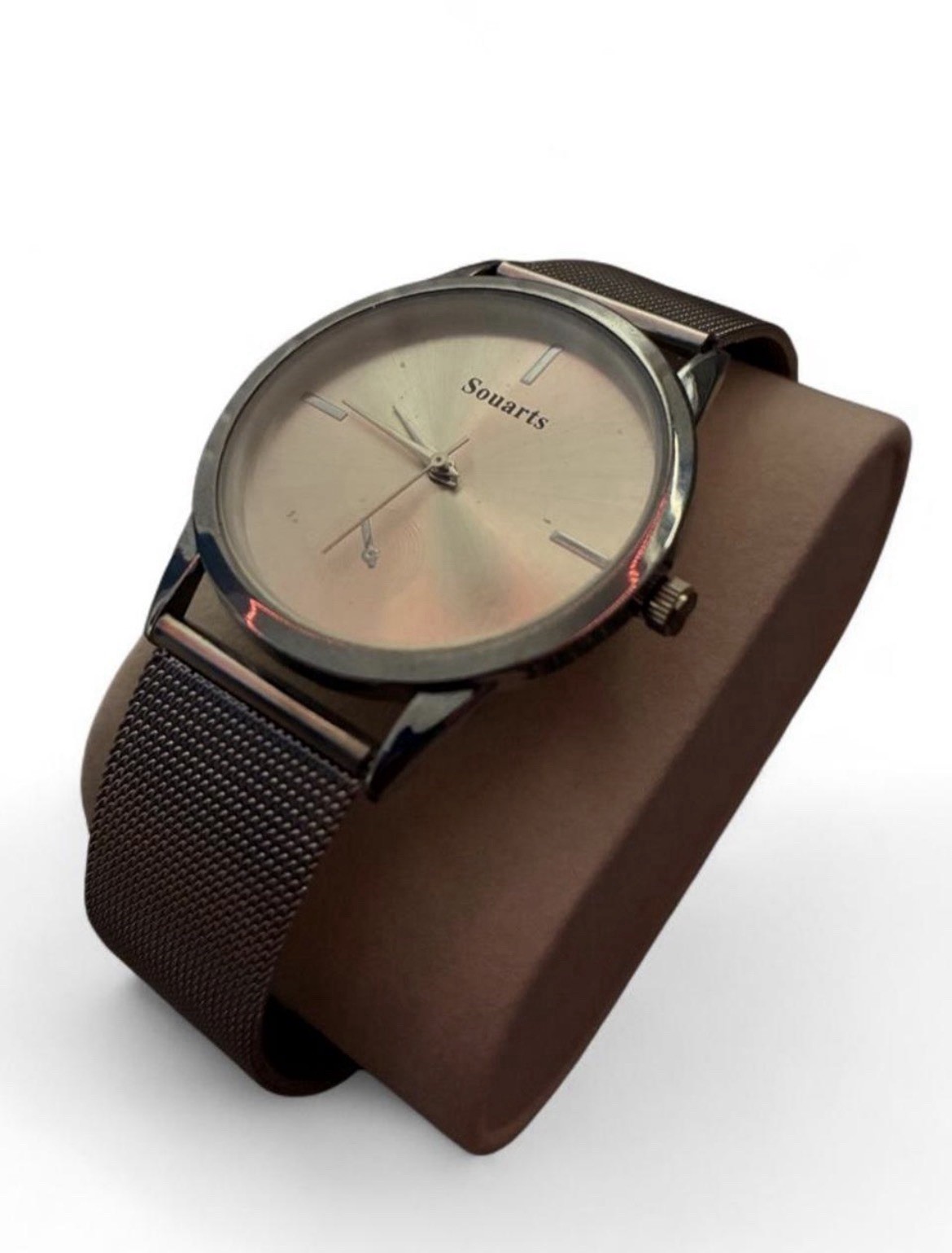 Souarts Unisex Quartz Analog Watch Silver Dial Stick Index Mesh Bracelet