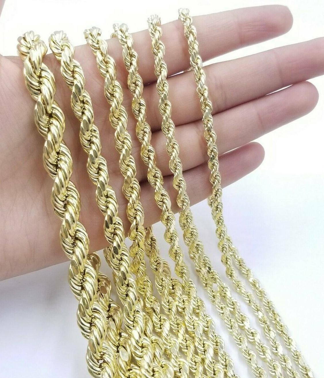 10k Yellow Gold Rope Chain Necklace 18″-30″ Men Women 4mm-10mm Real Gold Hollow
