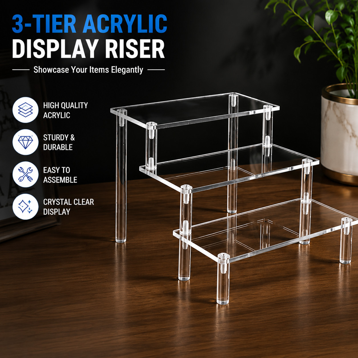 3 Tier Clear Acrylic Display Stand Organizer Shelf Rack Showcase Storage US
