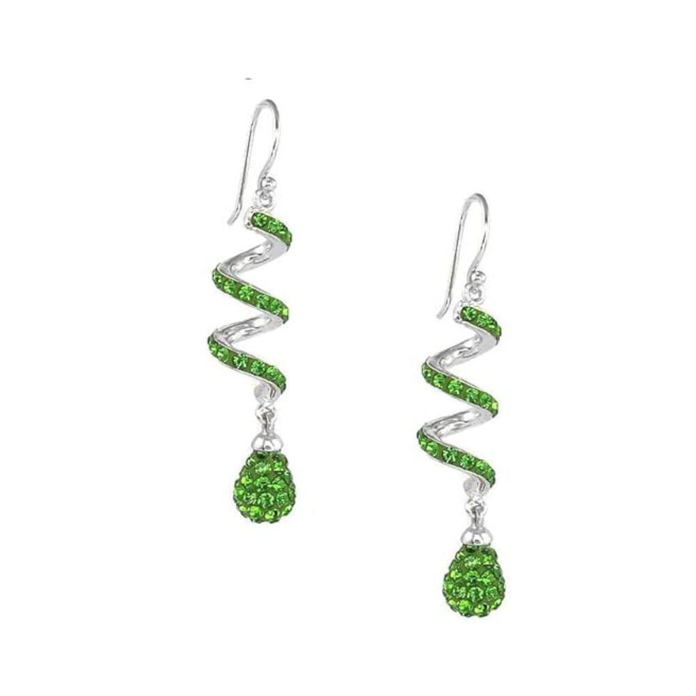 14K White Gold Plated Light green Spiral Shape Crystal Drop Dangle Hook Earrings