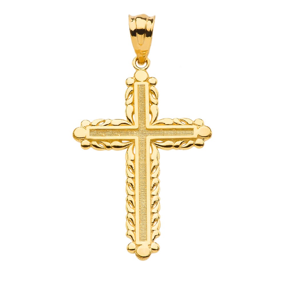 Gold Beaded Cross Pendant Necklace (Available in Yellow/Rose/White Gold)