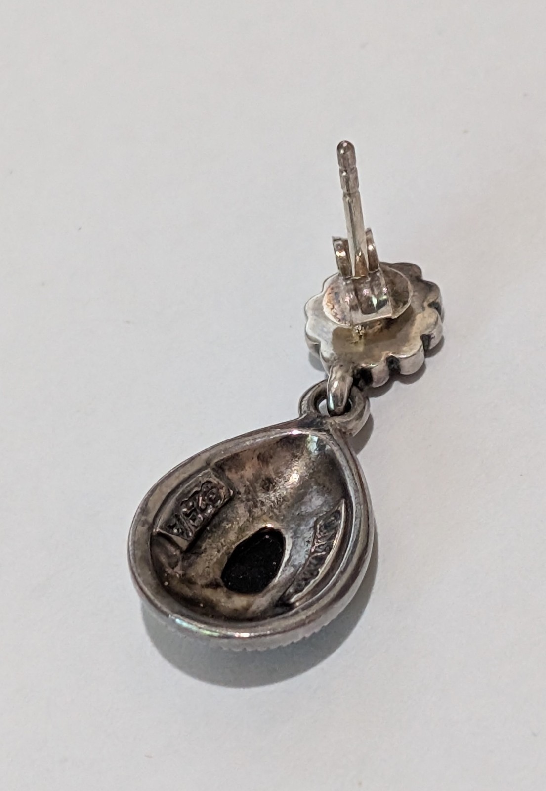 Vintage Sterling Silver Onyx Marcasite Dangle Drop 1″ Earrings 925 A Thailand
