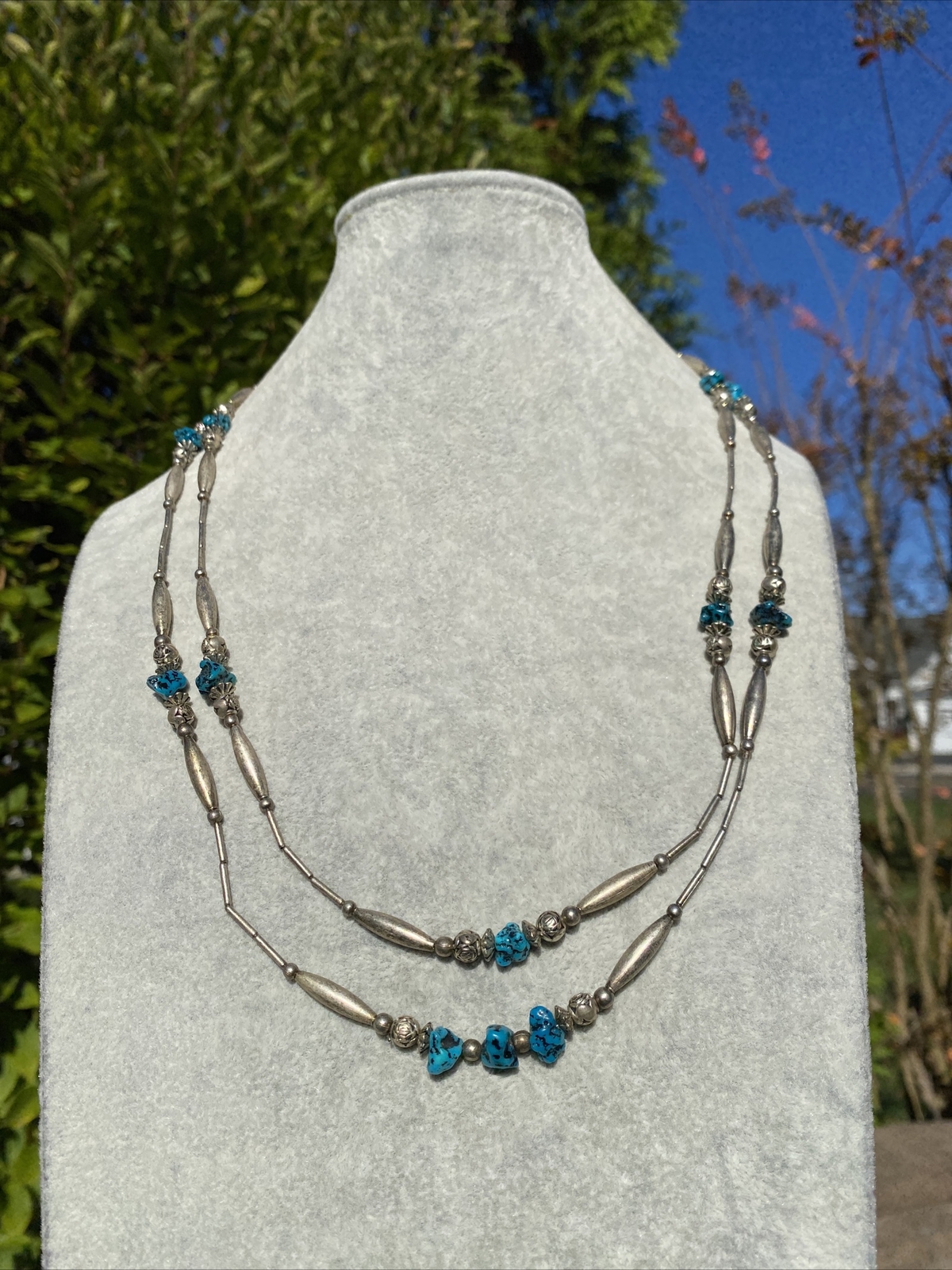 Vintage Necklace Southwest Liquid Silver Turquoise Estate Fine Jewelry Pre-Owned