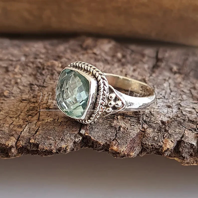 Natural Aquamarine 925 Sterling Silver Band& Statement Ring Handmade All Size
