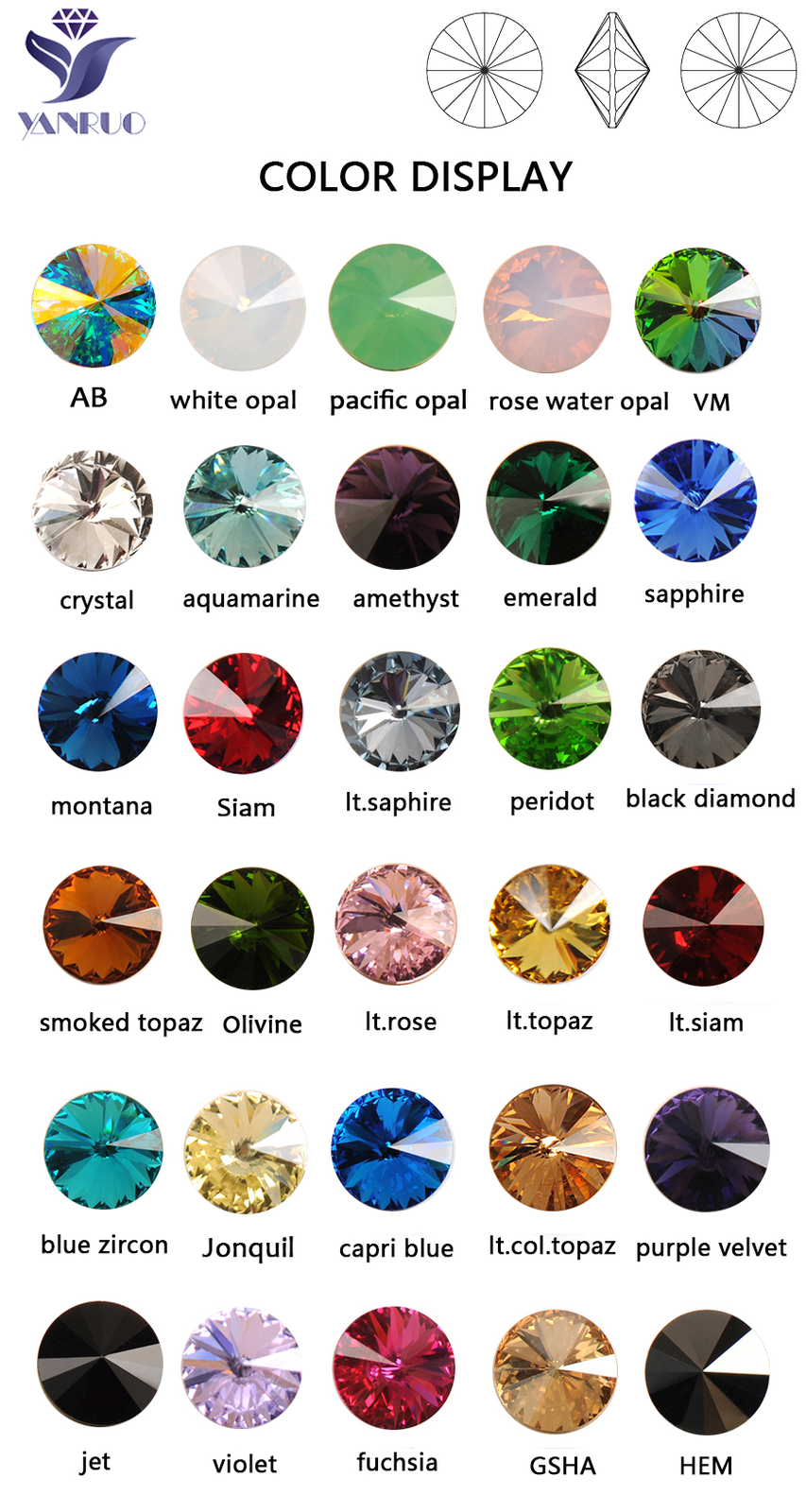 Multicolor Round Fancy Stones Rivoli Rhinestones Sew On Crystal For jewelry DIY