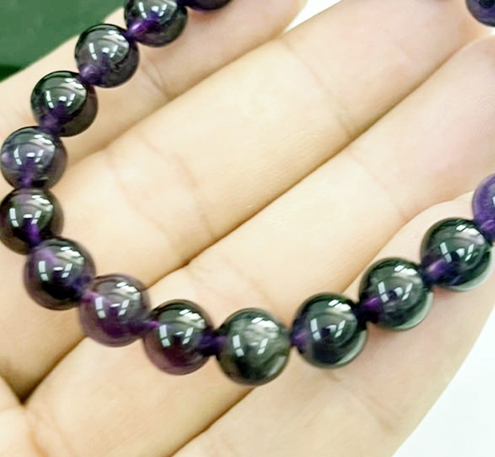 Smooth Round Beads 8mm Purple Crystal Cluster Fashion Elastic Cord Bracelet