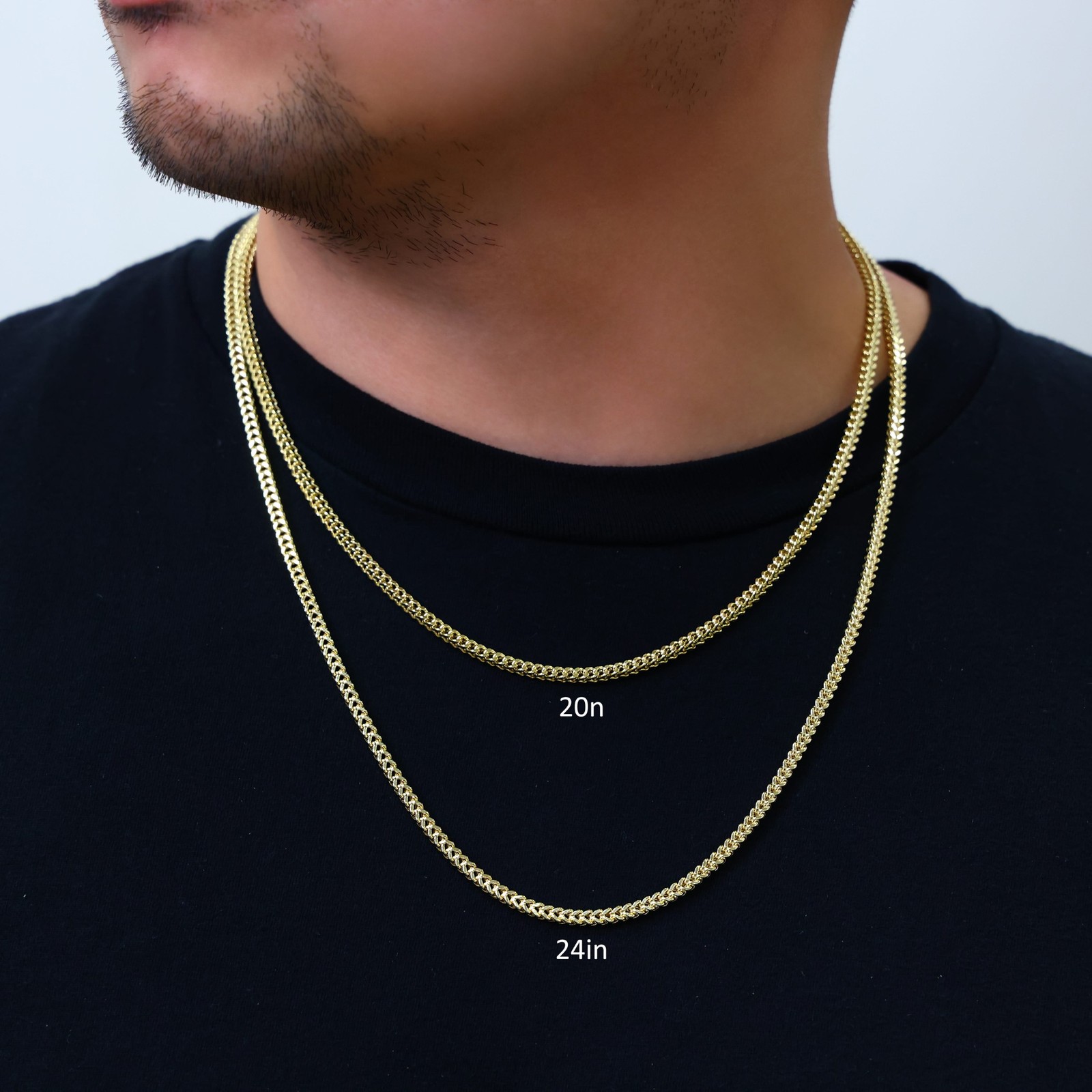 14K Yellow Gold Mens 3mm Franco Square Box Foxtail Wheat Necklace Chain 24″