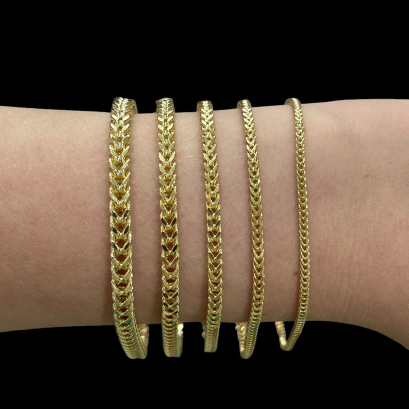 10K Yellow Gold Hollow Franco Bracelet Pave Link Real Gold Unisex 2mm 3mm 4mm