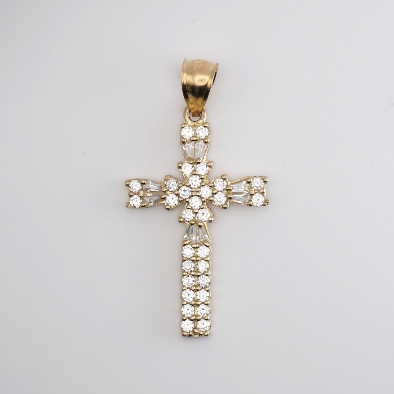 10k Yellow Gold Round Cubic Zirconia Cross Charm Pendant