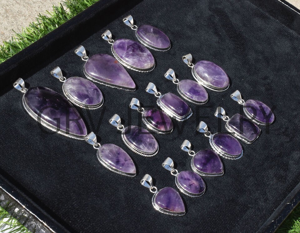 1-500 Pcs Natural Amethyst Pendant Wholesale Lot Bulk: Silver Plated WH-15