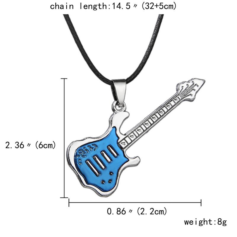 Fashion Men’s Unisex Stainless Steel Guitar Pendant Leather Necklace Jewelry New