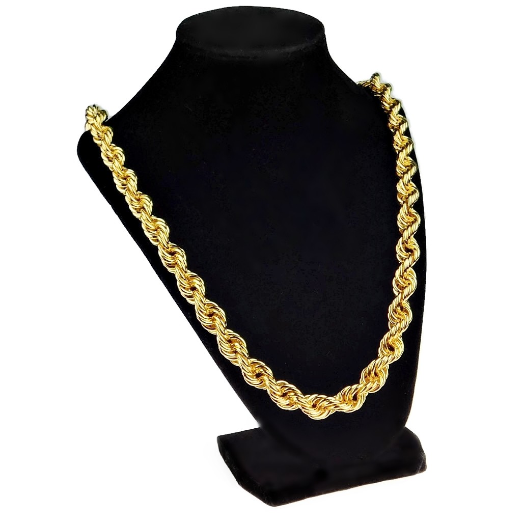 Men’s 14K Gold Plated Rope Chain 30″ x 12mm Thick 1980’s Rapper Hip Hop Necklace