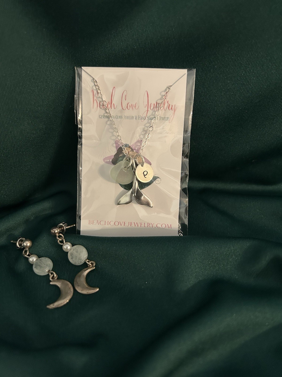 Beach Cove Earring And Necklace Set Initial P Sterling Silver And Sea Glass
