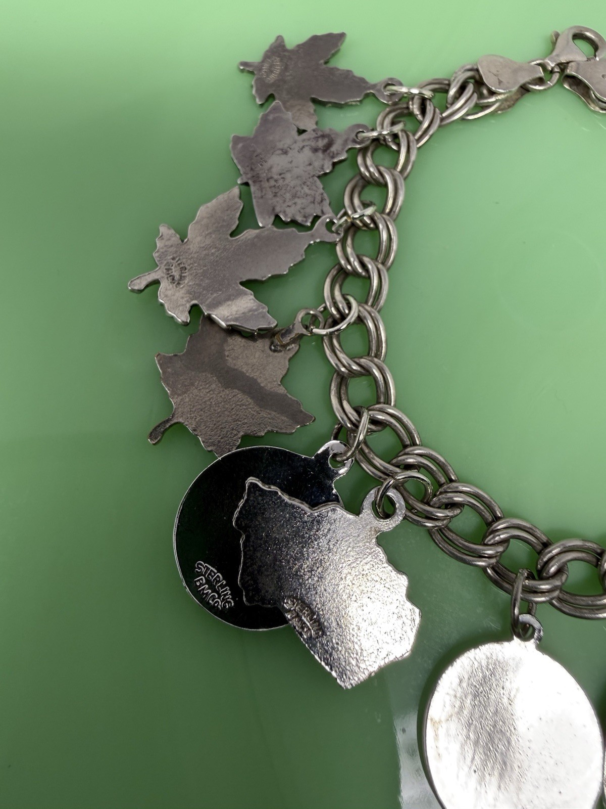 Vintage Sterling Silver Enamel Canada Travel Maple Multi Charm Bracelet 43g