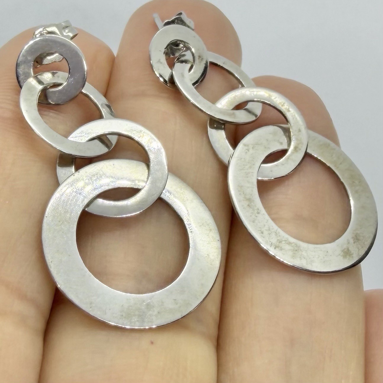 Vtg Signed Sterling Silver Linked Circles Hoop Drop Dangle 925 Earrings Canada