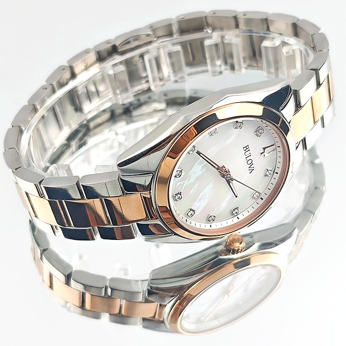 Bulova Surveyor 98P207 White Mother of pearl Dial Diamond Women’s Quartz Watch