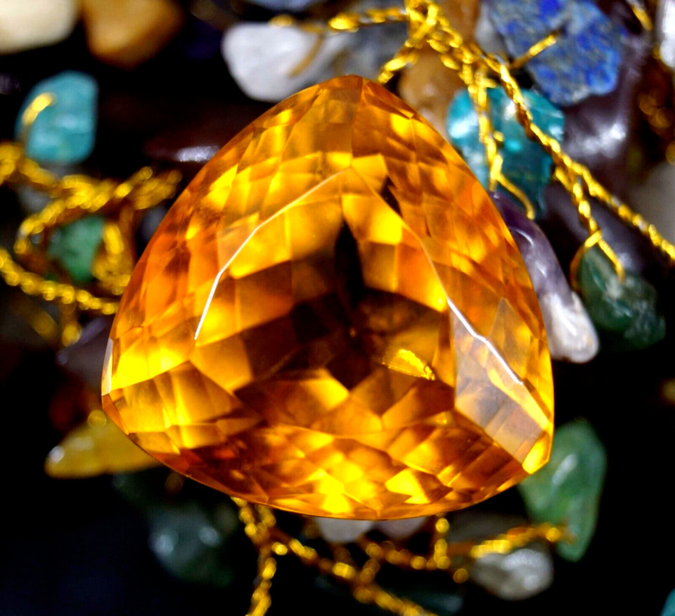 Certified Natural 123.75 Ct Trillion Cut Yellow Citrine Brazilian Loose Gemstone