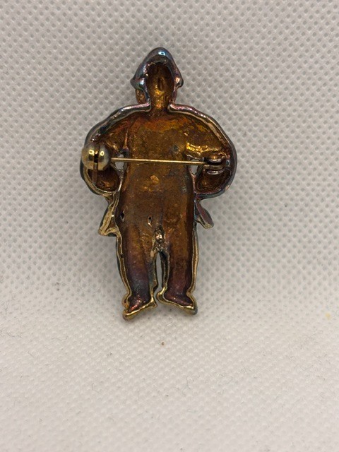 Vintage Clown Brooch, Black w/gold colored polka dots, Height – 2″ x Width – 1″