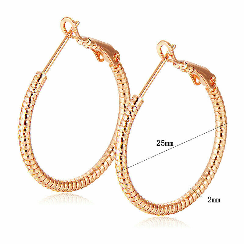 Cute New Yellow Gold Filled Ribbed Band 1″ Round Hoop Earrings