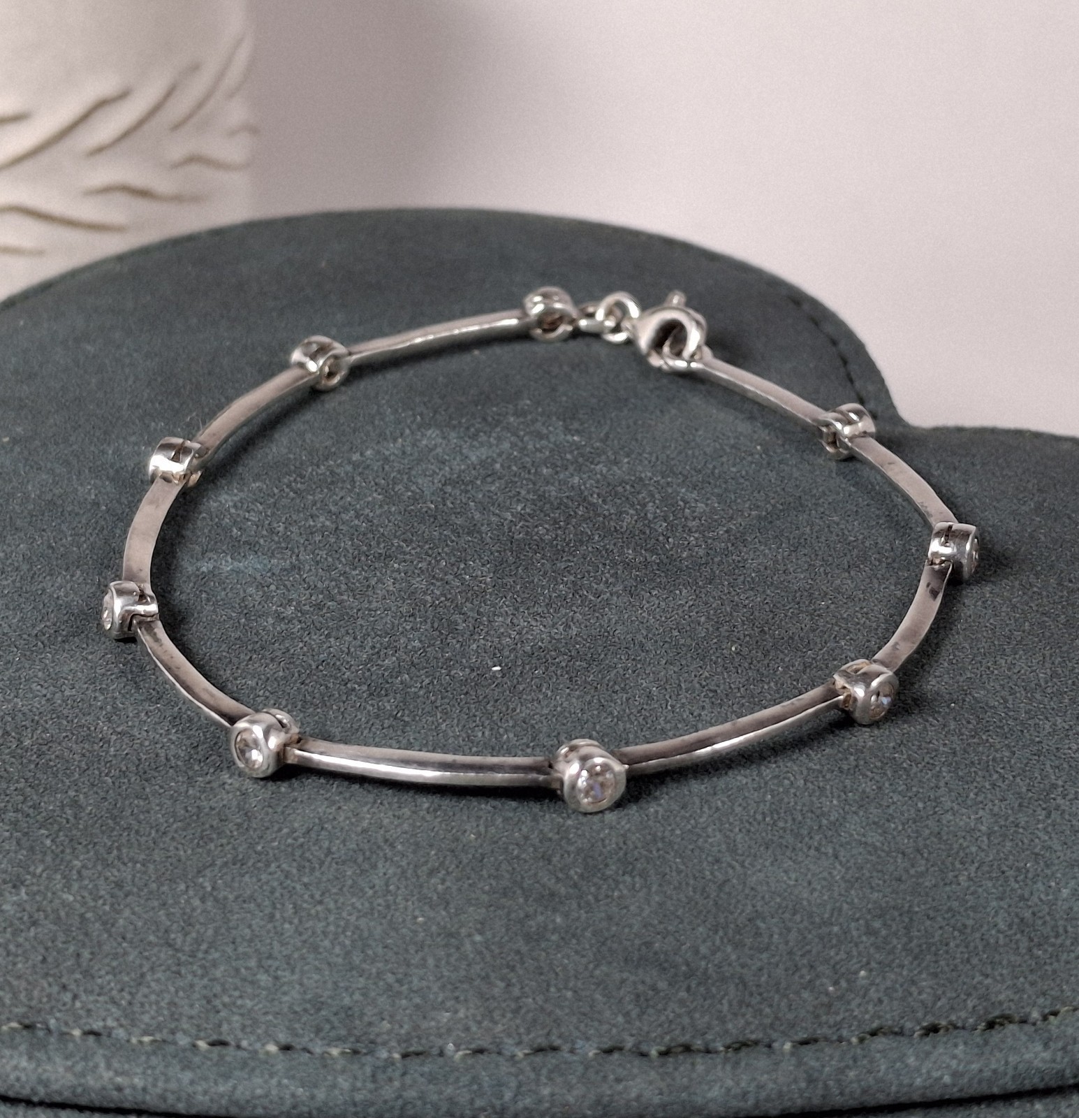 925 Sterling Silver CZ Station Link Bracelet Modern Minimalist Wedding Sparkle