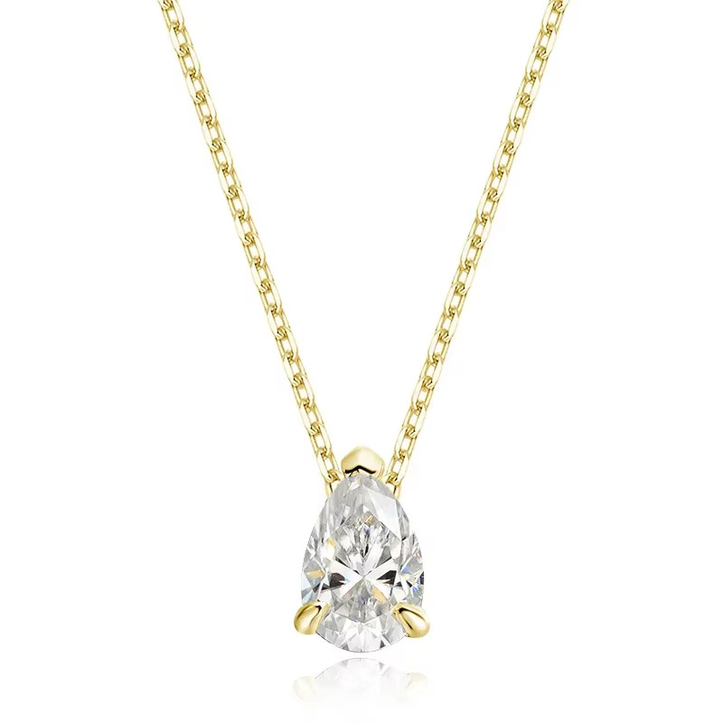 Moissanite Necklace for Women Sterling Silver And 18K Gold Plated Pear Cut.