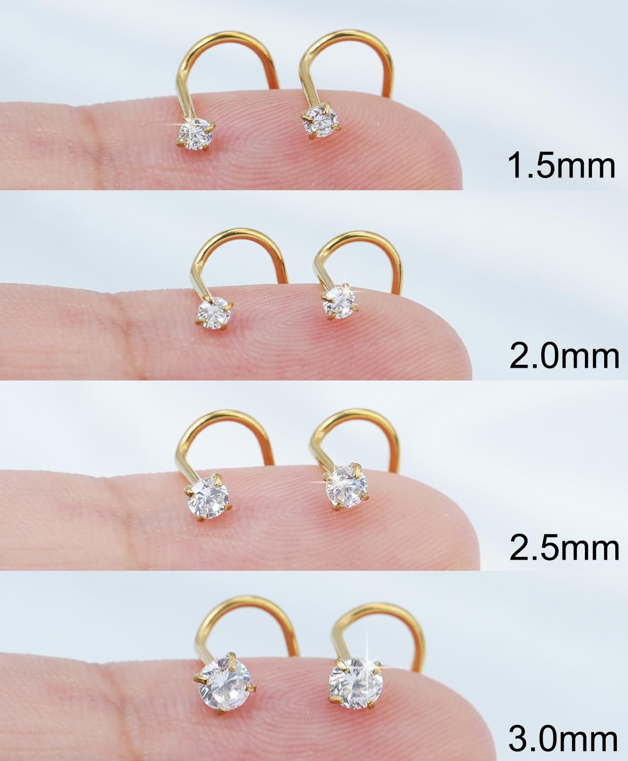 Nose Rings Studs Set for Women Men: Hypoallergenic 8Pcs 8pcs 20gauge, Gold