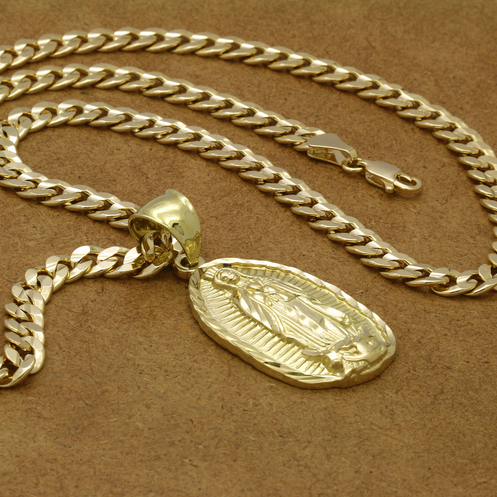 Mens 18k Gold Plated Guadalupe Hip-Hop Pendant 6mm Cuban Chain Necklace