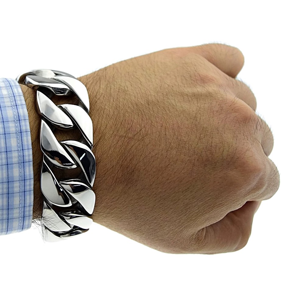 Mens Big Bracelet Cuban Link Heavy Solid 316L Stainless Steel 25MM Thick 8.5″
