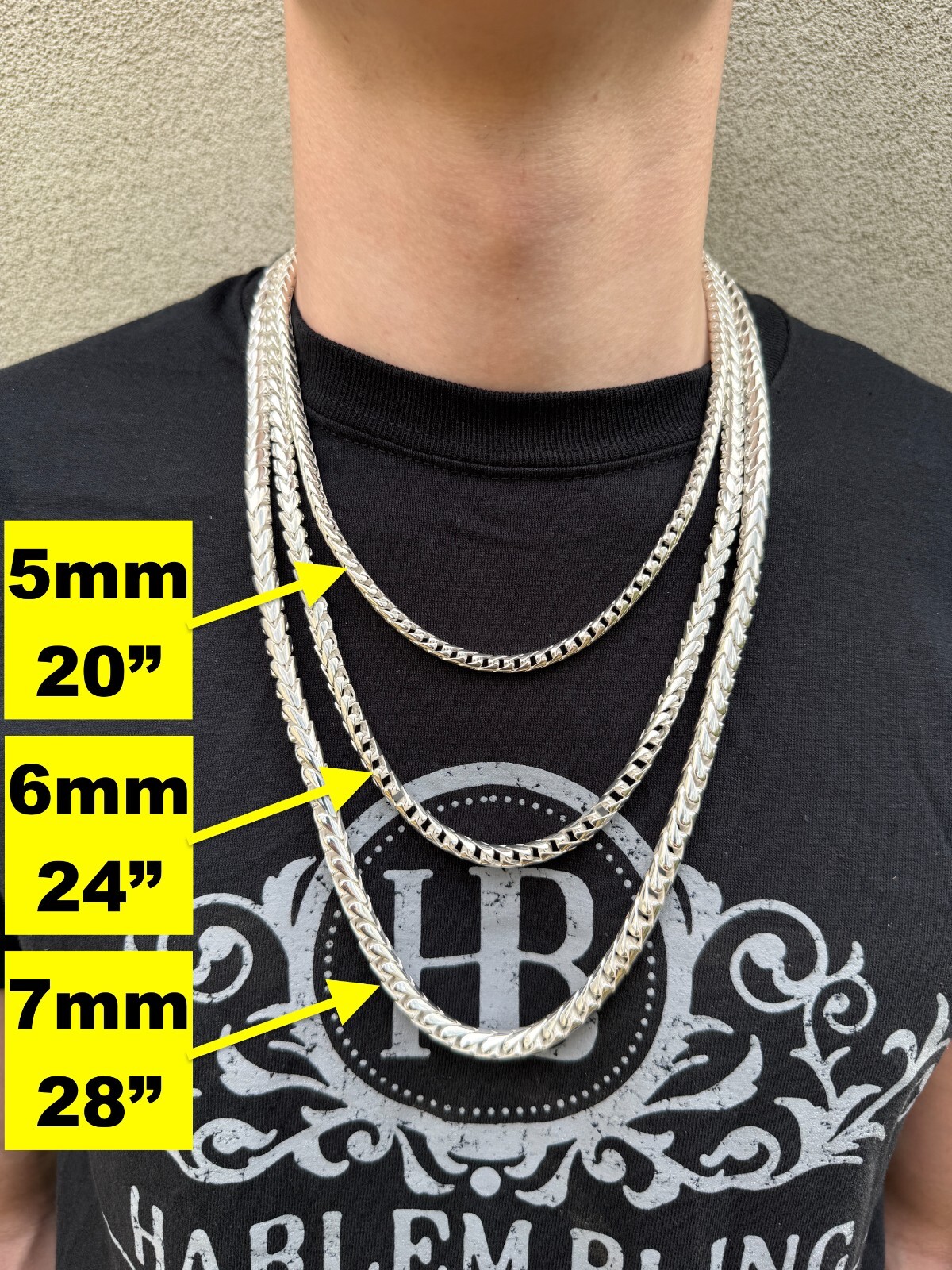 Real Solid 925 Silver Round Franco Chain 5-7mm Necklace Handmade W. Box Clasp