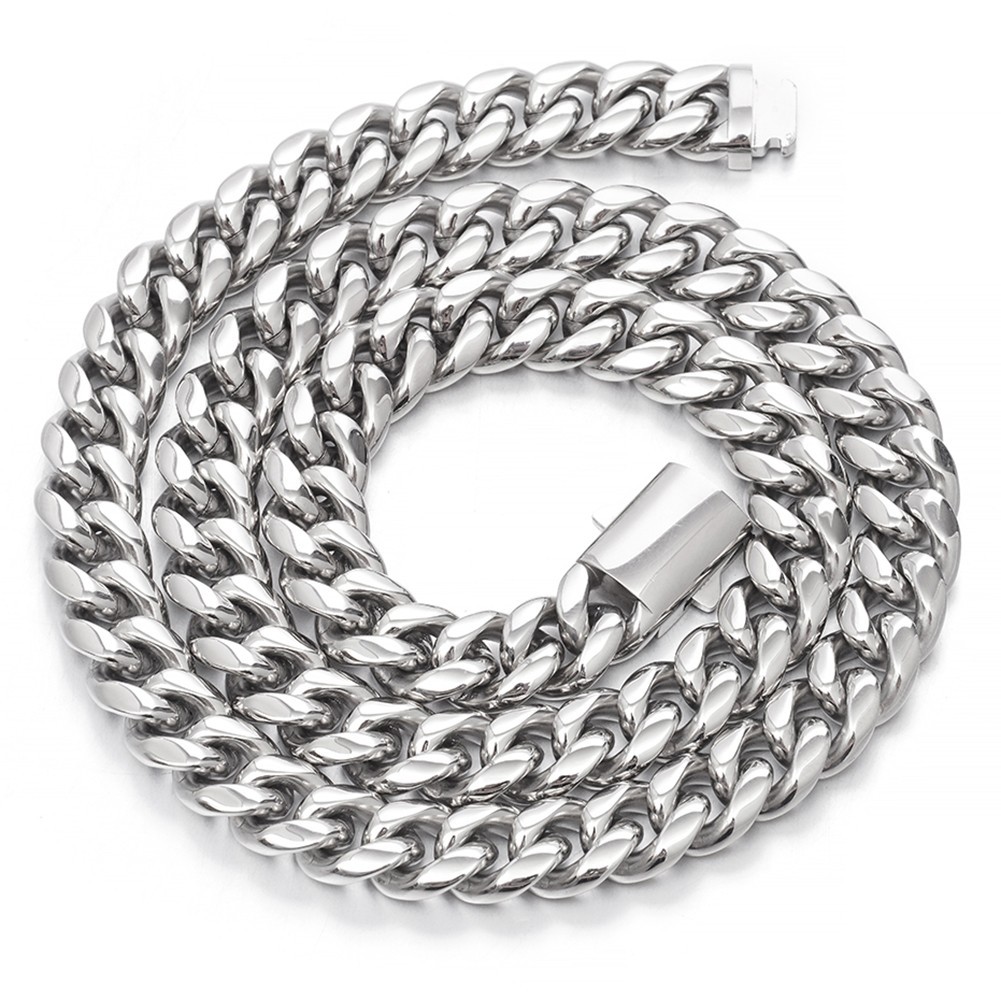 Men’s 6/8/10/12/14mm Silver Stainless Steel Cuban Link Chain Necklace 16″-40″