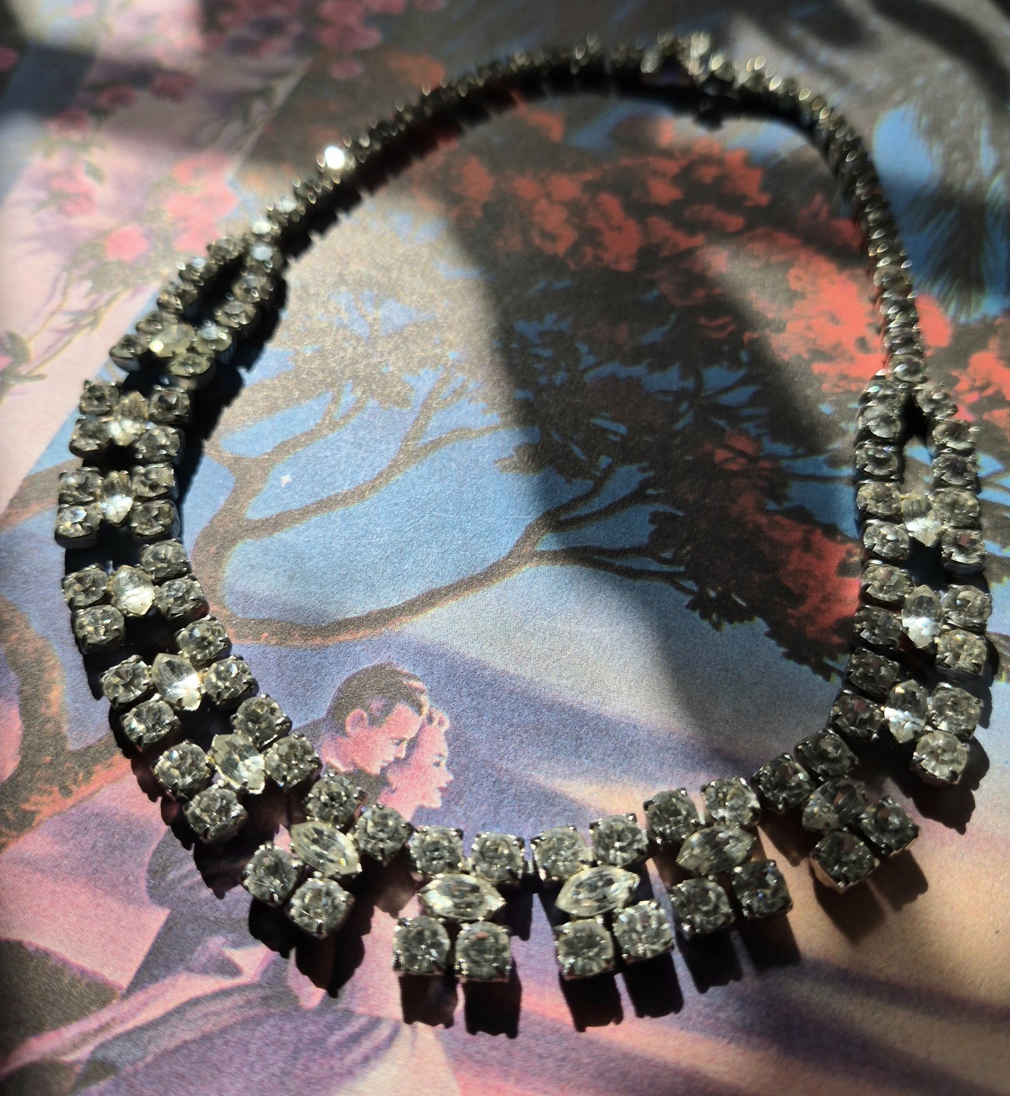 Vintage Rhinestone Choker Necklace Glass Prong Set Foiled Back Bridal Statement