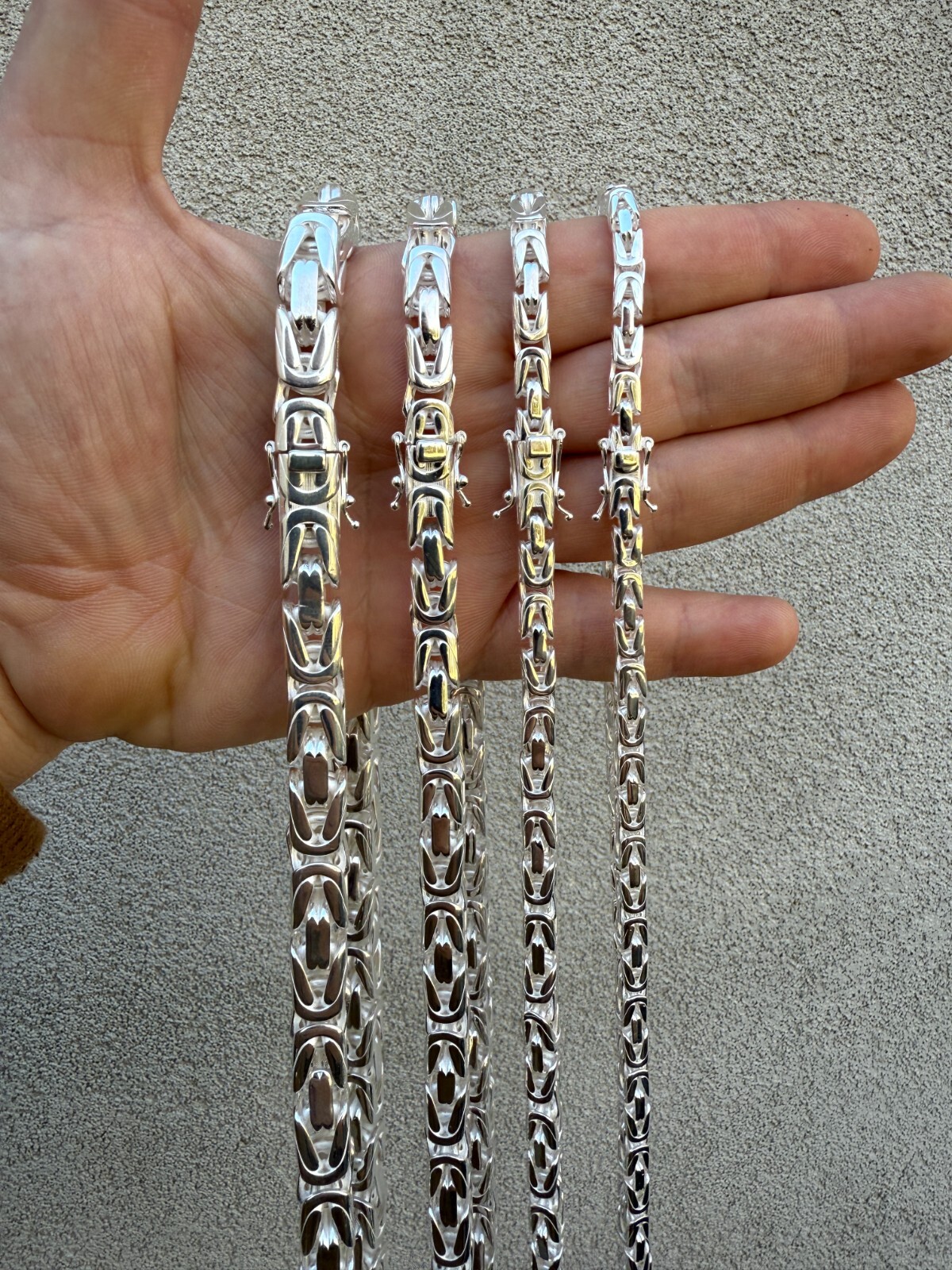 Real Solid 925 Silver Handmade Byzantine Chain Mens Necklace 5mm-10mm Box Clasp