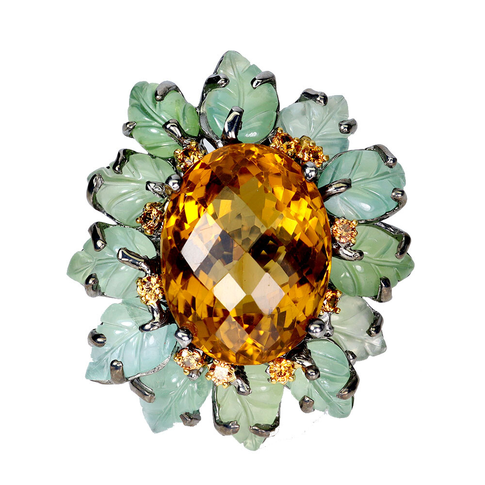 925 Sterling Silver Ring Oval Citrine 26ct Aventurine Handmade Gemstone Jewelry