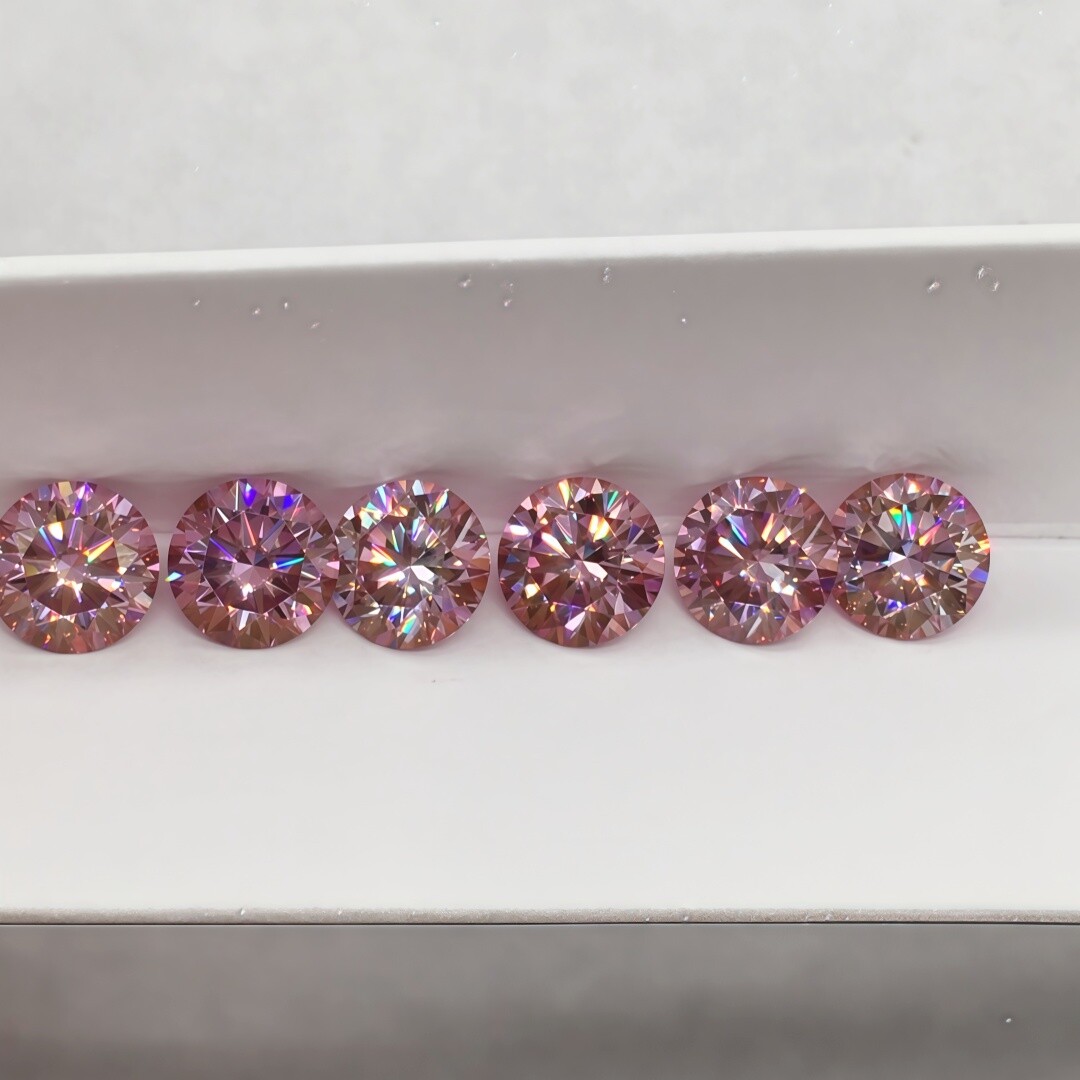 Various Colors 5-9mm Round Brilliant Loose Moissanite Stone Pink Excellent W.GRA