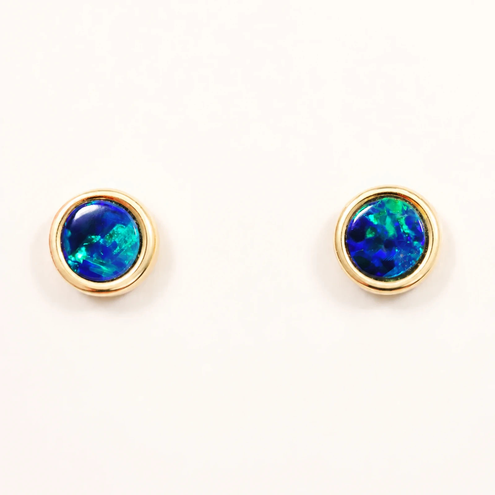 Australian Opal Earrings 14K Yellow Gold Dainty Stud Earrings