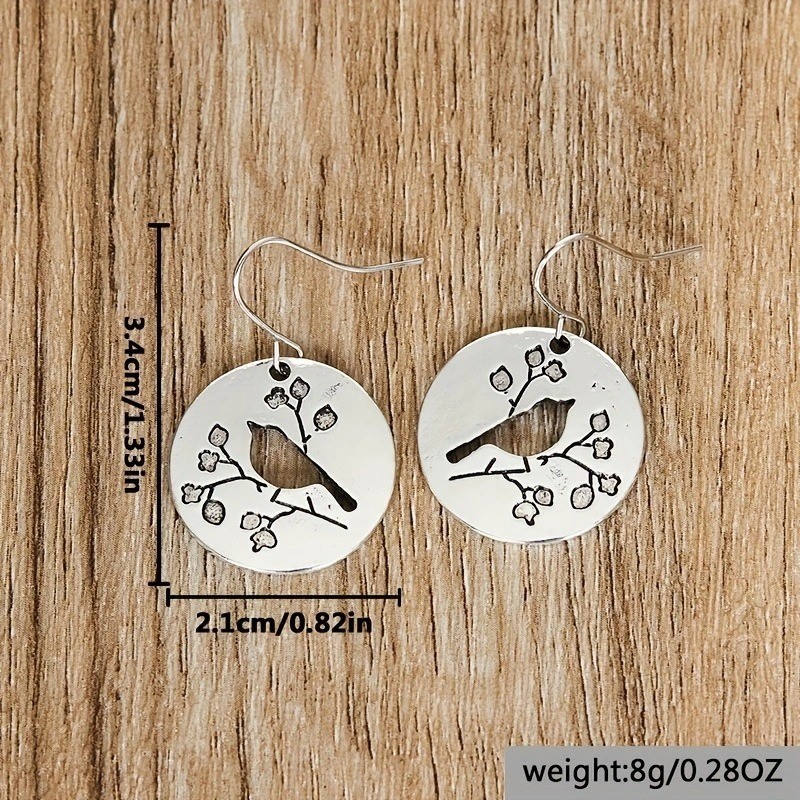 Retro Women’s Round Flower Bird Pendant Earrings Fashion Jewelry Earrings Alloy