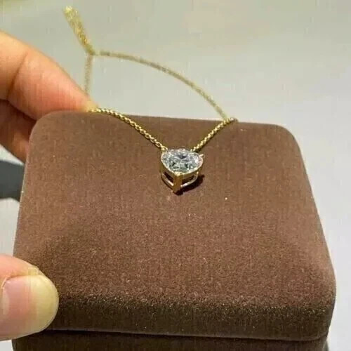 2CT Heart Cut Lab-Created Diamond 14K Yellow Gold Plated Solitaire Pendant Women